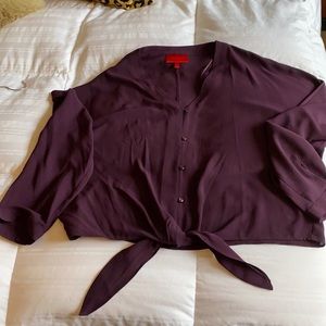 Purple long sleeve top with tie waist